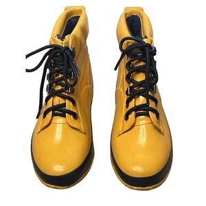 KHOMBU WOMENS YELLOW WATERPROOF LACE UP BOOTS Size 7 M